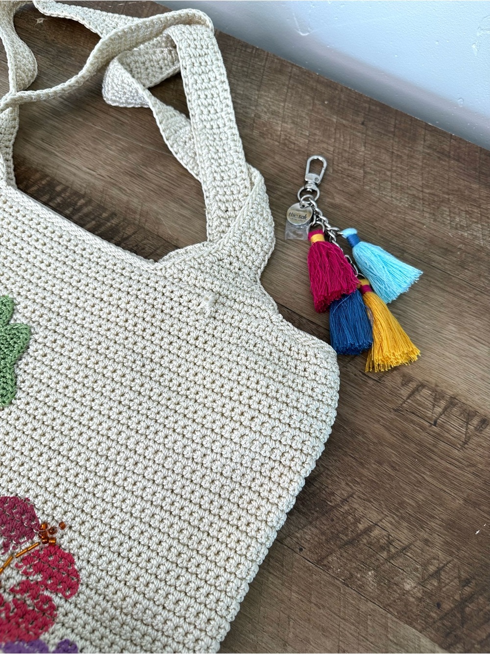 The Sak Handmade Beige Crochet Tote with Pineapple & Floral Appliqué - Picture 11 of 11